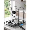 NiHome Spoon Rest with Lid Holder for Stove Top, Pot Lid Holder While Cooking, Metal Wire Stand with Anti‑Slip Silicone Covers & Removable Stainless Steel Drip Tray (14×19cm), Kitchen Utensil Holder