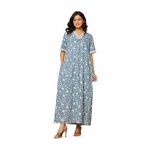 NIHSAMAH Cotton Nighty for Women - Embroidered