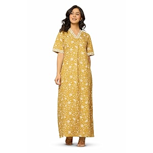 NIHSAMAH Cotton Nighty for Women - Embroidered