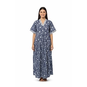 NIHSAMAH Cotton Nighty for Women - Embroidered