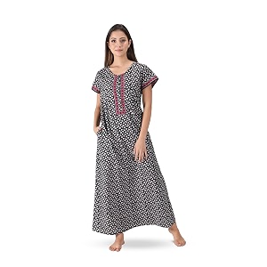 NIHSAMAH Cotton Nighty for Women with Pocket