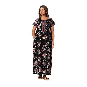 NIHSAMAH Cotton Nighty for Women with Pocket