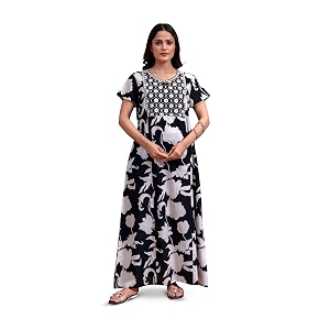 NIHSAMAH Cotton Nighty for Women - Printed