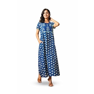 NIHSAMAH Cotton Nighty for Women - Printed