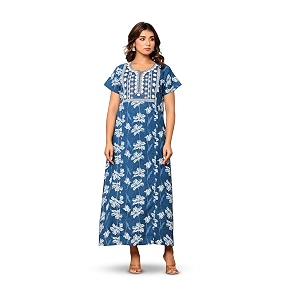 NIHSAMAH Cotton Nighty for Women - Printed