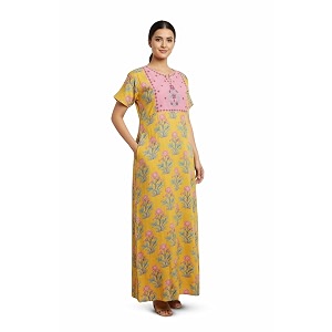 NIHSAMAH Cotton Nighty for Women - Printed