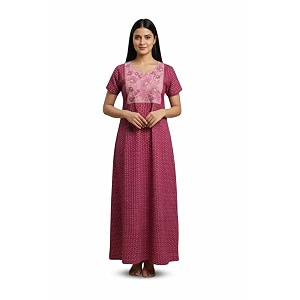 NIHSAMAH Cotton Nighty for Women - Printed
