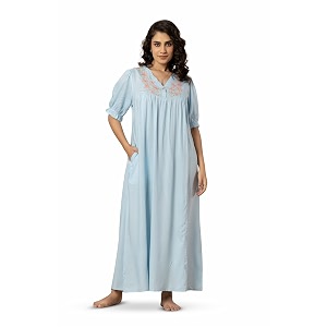 NIHSAMAH Viscose Nighty for Women Embroidered