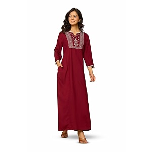 NIHSAMAH Viscose Nighty for Women Embroidered