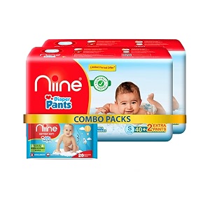 niine combo of baby diaper pants small s size 4-8 kg 84 pants and 20 biodegradable baby wipes