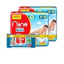 Niine Combo of Cottony Soft Baby Diaper Pants Medium (M) Size (7-12KG) 152 Pants and Baby Wipes with Goodness of Aloe Vera 72 Wipes