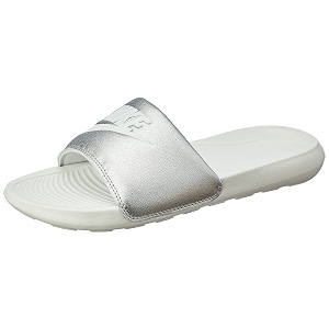 nike womens victori one slide metallic silversummit white-photon dust slide sandal - 65 uk dz3496-001