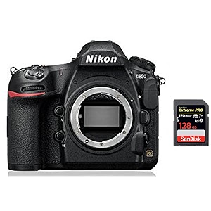 nikon d850 457mp dslr camera body only black  sandisk 128gb extreme pro sdxc uhs-i card - c10 u3 v30 4k uhd sd card