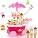 Niku Ice Cream Candy Trolley Cart Kitchen Set for Kids Girls | Pretend Play Set with Music and Lights Toys for Girls | Pink Colour | 30 Accessories
