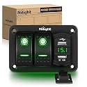 Nilight 2 Gang Rocker Switch Panel with Dual USB Socket Voltmeter