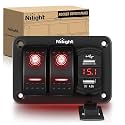 Nilight 2 Gang Rocker Switch Panel with Dual USB Socket Voltmeter