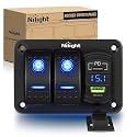 Nilight 2 Gang Rocker Switch Panel w/PD Type C and USB Socket Voltmeter