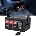 Nilight 3 Gang Rocker Switch Box 12V SPST ON Off Toggle Switches PD Type C and QC 3.0 USB Charger Voltmeter LED Light Waterproof Aluminum Mount Bracket Panel DIY Stickers for Boat Car RV Truck