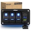 Nilight 3 Gang Rocker Switch Box 12V SPST ON Off PD Type C and QC 3.0 USB Charger Voltmeter Waterproof Aluminum Panel DIY Stickers for Boats Cars RVs Trucks