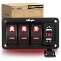 Nilight 3 Gang Rocker Switch Panel Green Backlit with 4.8 Amp Dual USB Charger Voltmeter Waterproof 12V 24V DC Night Glow Stickers for Cars Trucks Boats RVs
