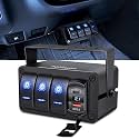Nilight 3 Gang Rocker Switch Box 12V SPST ON Off PD Type C and QC 3.0 USB Charger Voltmeter Waterproof Aluminum Panel DIY Stickers for Boats Cars RVs Trucks