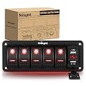 Nilight 5 Gang Rocker Switch Panel Red Backlit with 4.8 Amp Dual USB Charger Voltmeter Waterproof 12V 24V DC Switches with Night Glow Stickers for Car Trucks Boats RVs