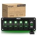 Nilight 5 Gang Rocker Switch Panel with Dual USB Socket Voltmeter