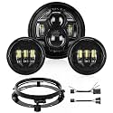 Nilight 7 Inch Motorcycle LED Headlight 4.5 Inch Fog Lights Auxiliary DOT Kit Compatible with Harley Davidson Electra Street Glide Fat Boy Road King Heritage Softail CVO, Black