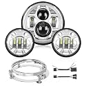 Nilight 7 Inch Motorcycle LED Headlight 4.5 Inch Fog Lights Auxiliary DOT Kit Compatible with Harley Davidson Electra Street Glide Fat Boy Road King Heritage Softail CVO, Chrome