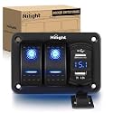 Nilight - 90116C 2 Gang Rocker Switch Panel with 4.8 Amp Dual USB Charger Voltmeter Waterproof 12V-24V DC Rocker Switch with Night Glow Stickers for CarsTrucks Boats RVs,Blue