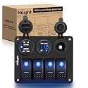 Nilight - 90117G 4 Gang Rocker Switch Panel Waterproof Pre-Wired Aluminum Switch Panel with Dual USB Cigarette Lighter Socket Voltmeter12V-24V DC ON Off Switch Panel for Cars Rvs Trucks, Blue
