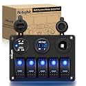 Nilight - 90118H 5 Gang Rocker Switch Panel Pre-Wired Aluminum Switch Panel with Dual USB Cigarette Lighter Socket Voltmeter12V-24V DC Switch Panel with Night Glow Stickers for Cars Rvs Trucks