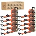 Nilight Flat Hook Ratchet Straps 10 Pack 2 in x 30 Ft Orange