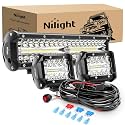 Nilight LED Light Bar Set, 12 Inch 300W Triple Row Spot Flood Combo Work Driving Lamp, 2 Pcs 4 inch 60 W with Wiring Harness for Off road ATV Boat Lighting, Year Warranty