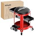 Nilight Rolling Mechanic Stool 300LBS Red Garage Seat with Dual Drawers