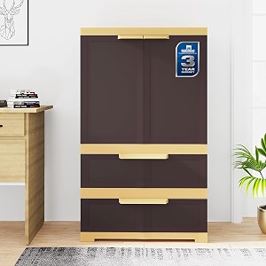 nilkamal freedom fmdr2be plastic storage cabinet with 2 drawer clothes organizer3-year warrantyshelveswardrobeadult amp kidsmultipurpose for home kitchen amp office weathered brown amp biscuit