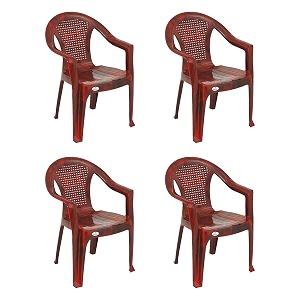 nilkamal plastic chair with arm  set of 4  3 year warranty  for home living room outdoor  rose wood colour  chr2061