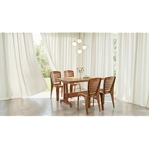 nilkamal ultima rectangular 4 seater virgin plastic dining table set for dining room  indoor amp outdoor home office  hotel caf and restaurants  1 dining table with 4 chairs  color pear wood