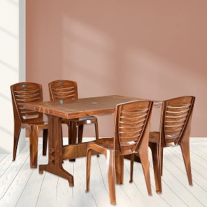 nilkamal ultima rectangular 4 seater virgin plastic dining table set for dining room  indoor amp outdoor home office  hotel caf and restaurants  1 dining table with 4 chairs  color mango wood