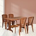 Nilkamal Ultima Rectangular 4 Seater Virgin Plastic Dining Table Set for Dining Room | Indoor &amp; Outdoor |Home Office | Hotel, Café and Restaurants | 1 Dining Table with 4 Chairs | Color Mango Wood