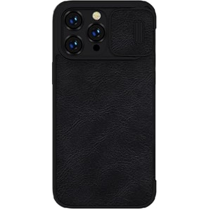 nillkin case for apple iphone 14 pro max 6734 inch qin pro camshield camera slider genuine classic leather flip folio  card slot black color