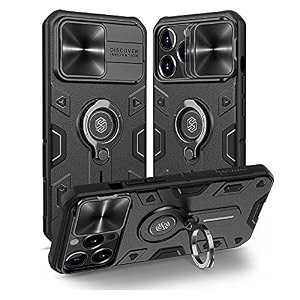 nillkin upgraded design for iphone 13 pro max case drop tested shockproof hard case with camera cover amp kickstand slim fit protective case for iphone 13 pro max black