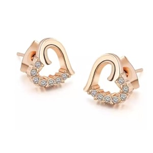 nilu39s collection rose gold plated american diamond earrings for baby girlswomengirls stylish heart shape copper stud earring