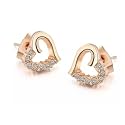 Nilu's Collection Rose Gold Plated American Diamond Earrings for Baby Girls/Women/Girls, Stylish Heart Shape Copper Stud Earring