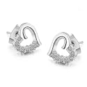 Nilu's Collection Plated American Diamond Earrings for Baby Girls/Women, Stylish Heart Shape Copper Stud Earring