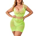 Nimiah Fishnet Sexy Rave Outfits - Exotic Dancer Neon Mesh Bodycon Dress Fit 0-16 Plus Size Crotchless Lingerie Outfits