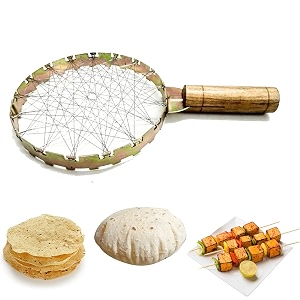 roaster papad jali wire roti grill chapati barbecue grill with wooden handle stainless steel golden pack of 1
