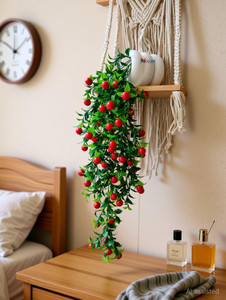 nimkars artificial cherry hanging bunchplant with white pothanging bunch decoration bonsai artificial plant  with pot