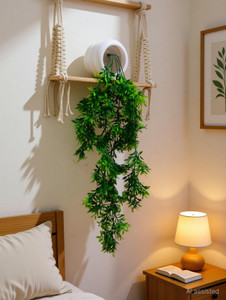 nimkars artificial green hanging plant with white pot and hook - bonsai leaf for home bonsai artificial plant  with pot