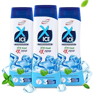 nimson x-ice prickly heat powder 100g pack of 3  neem amp mint formula  cooling relief  soothes rashes itching  sweat absorption  anti-bacterial protection for men amp women